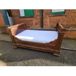 Late Victorian continental walnut sleigh bed, mattress size 45" x 75.5".