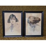 Pair of Hutton Mitchell framed watercolours of young ladies