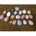 Collection of marble onyx, agate and stone decorative eggs