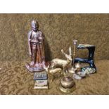 Lustre iron Knight companion set, bargeware cobblers last and assorted brassware