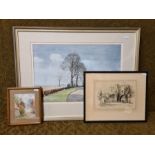 5 assorted framed watercolours and prints