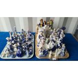 2 trays of Dutch delf, Staffordshire, Continental and other decorative figurines