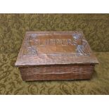 Vintage copper slipper box with art nouveau embossed design