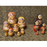 2 sets of mid century wooden Matryoshka stacking dolls