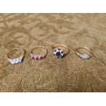 4 x 9ct ladies gemstone dress rings