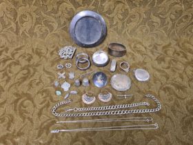 Miscellaneous silver, watch chains, jewellery, etc