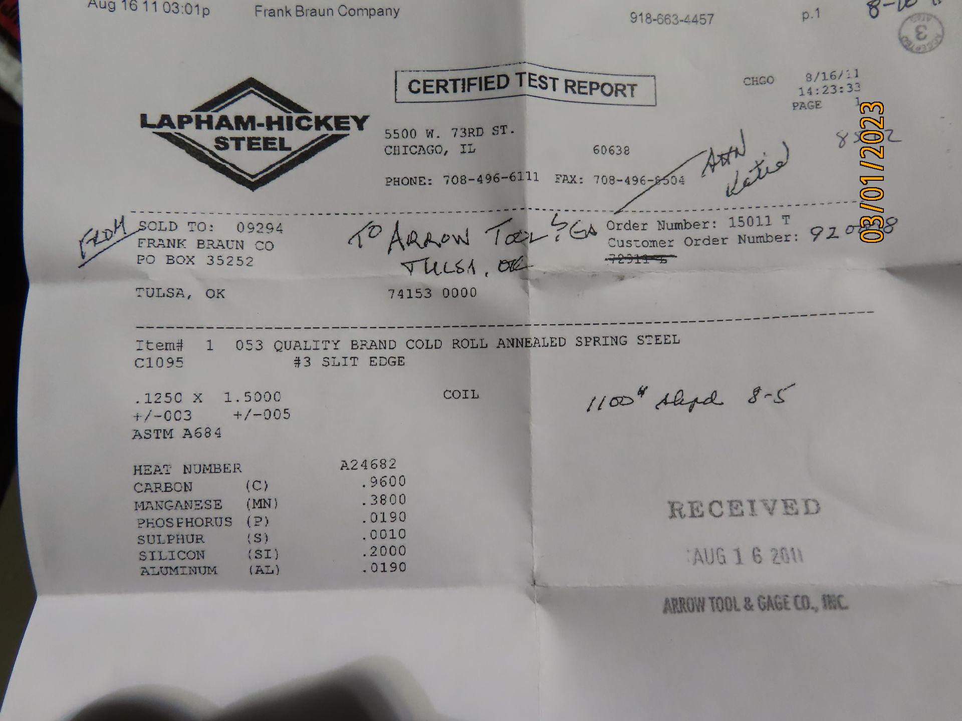 LOT MISC. STEEL COILS INCLUDING (2) 1-1/2" X .1250 CR ANNEALED SPRING STEEL; (6) PARTIAL MISC. COILS - Image 5 of 10