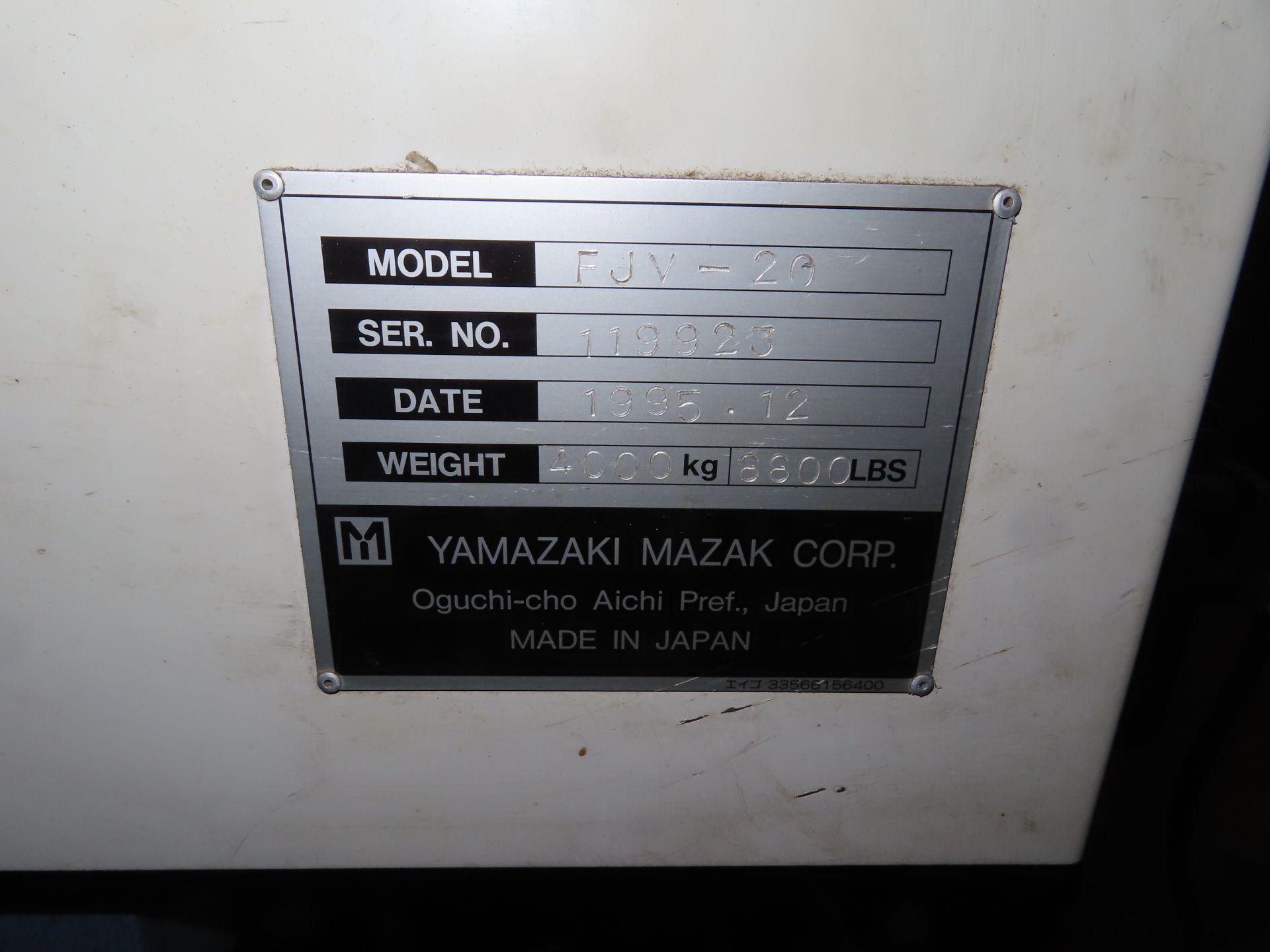 1995 MAZAK VERT. MACHINING CENTER, M# FJV-20, S/N 119923, MAZATROL M PLUS CONTROL, 18" X 32" TABLE, - Image 6 of 6