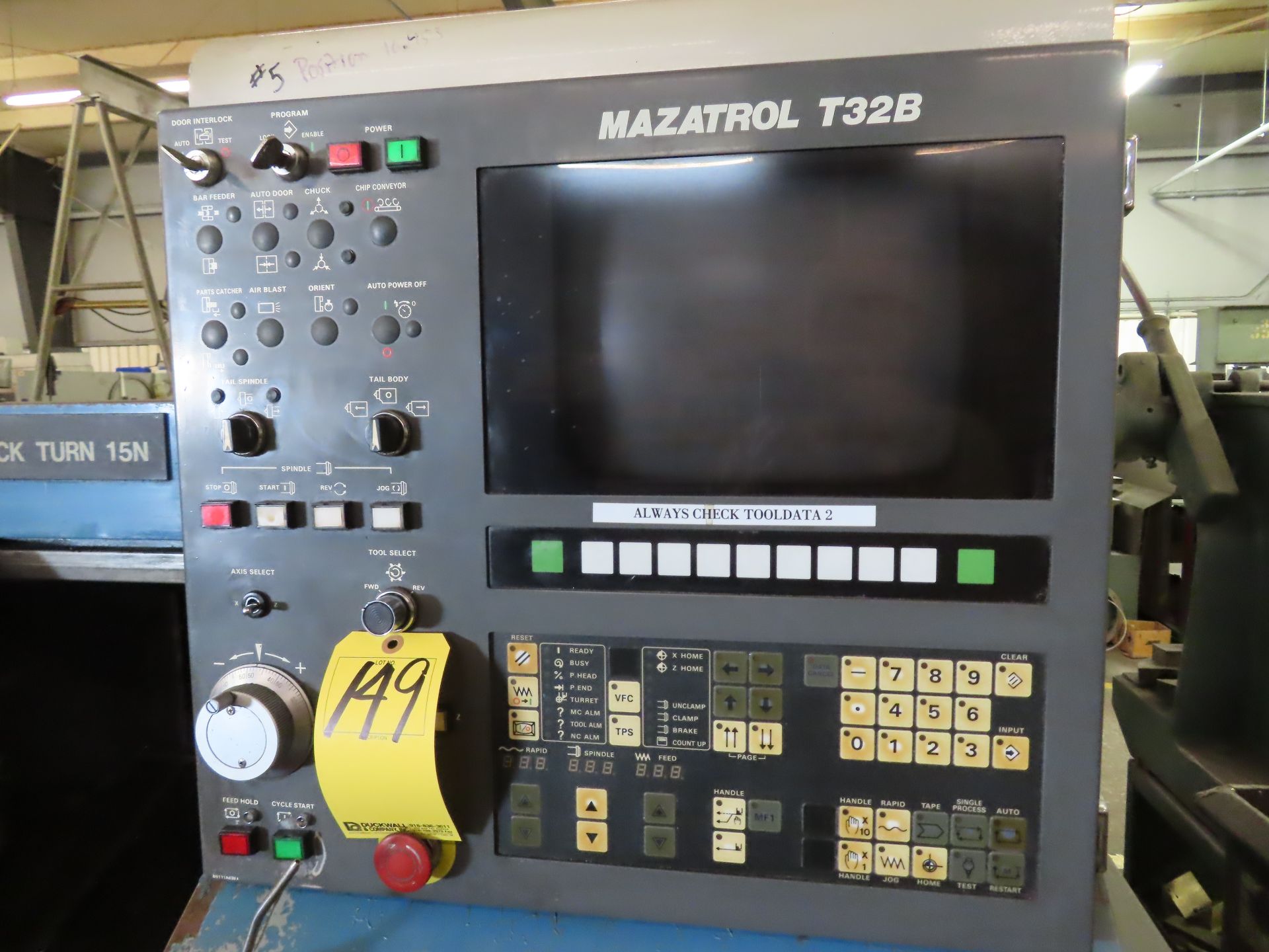 1993 MAZAK CNC TURNING CENTER, M# QT-15N UNIV., S/N 108079, MAZATROL T32B CNC CONTROLS, 8" 3-JAW CHU - Image 3 of 4
