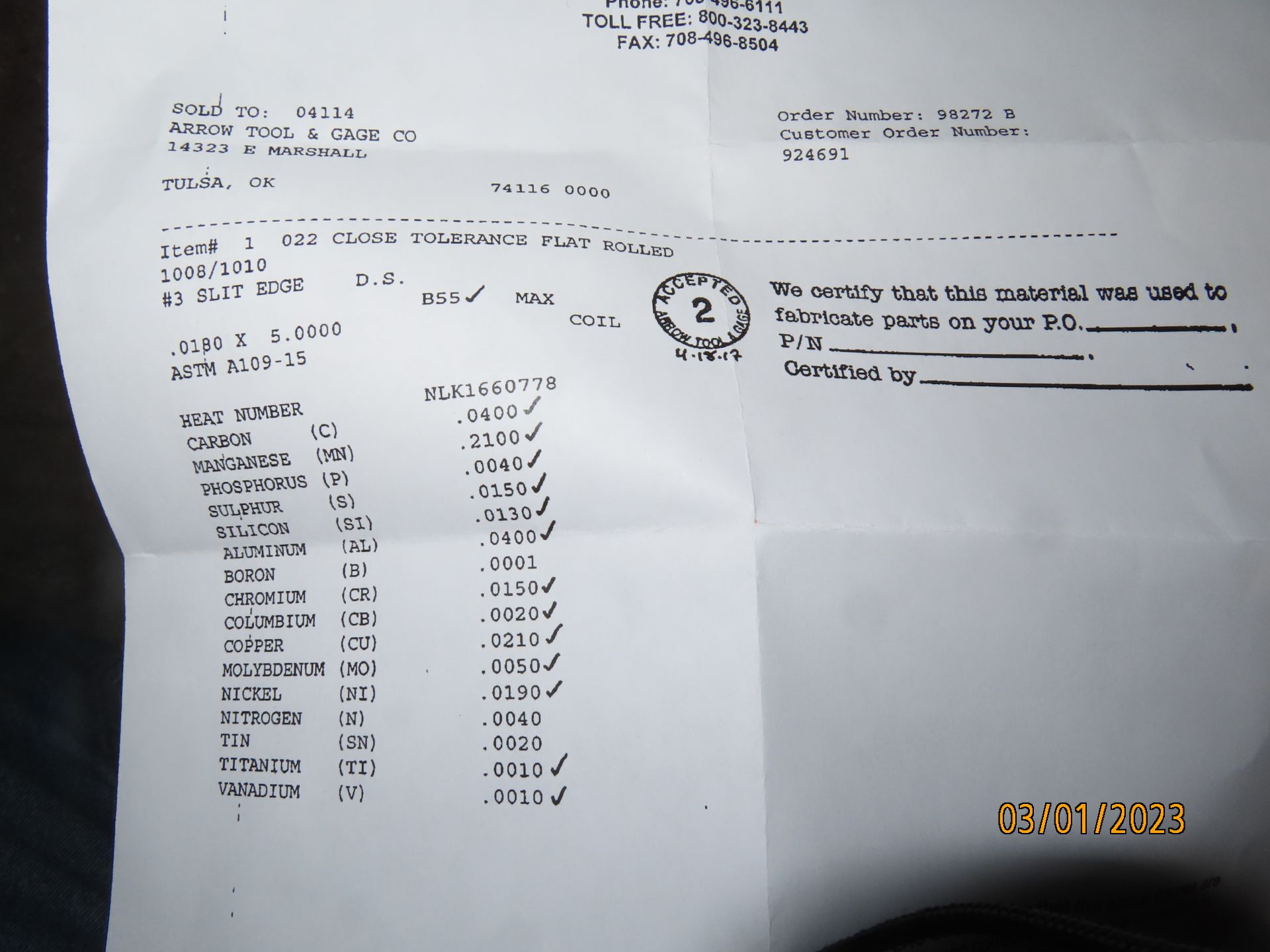 LOT MISC. STEEL COILS INCLUDING (2) 1-1/2" X .1250 CR ANNEALED SPRING STEEL; (6) PARTIAL MISC. COILS - Image 8 of 10