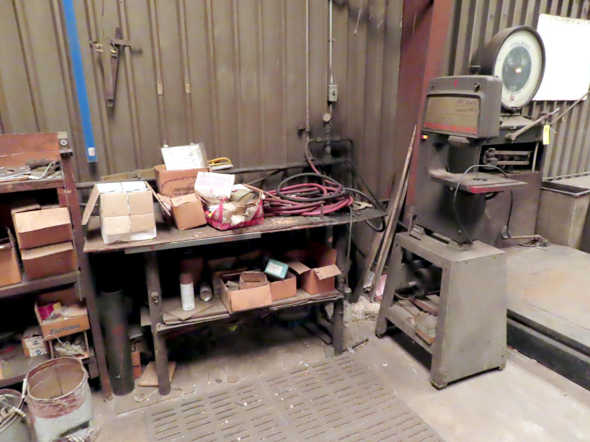 REMAINING ITEMS IN AREA - (3) METAL SHELVES W/CONTENTS - FASTENERS, STEEL CASE DESK, FILE CABINET & - Image 3 of 5