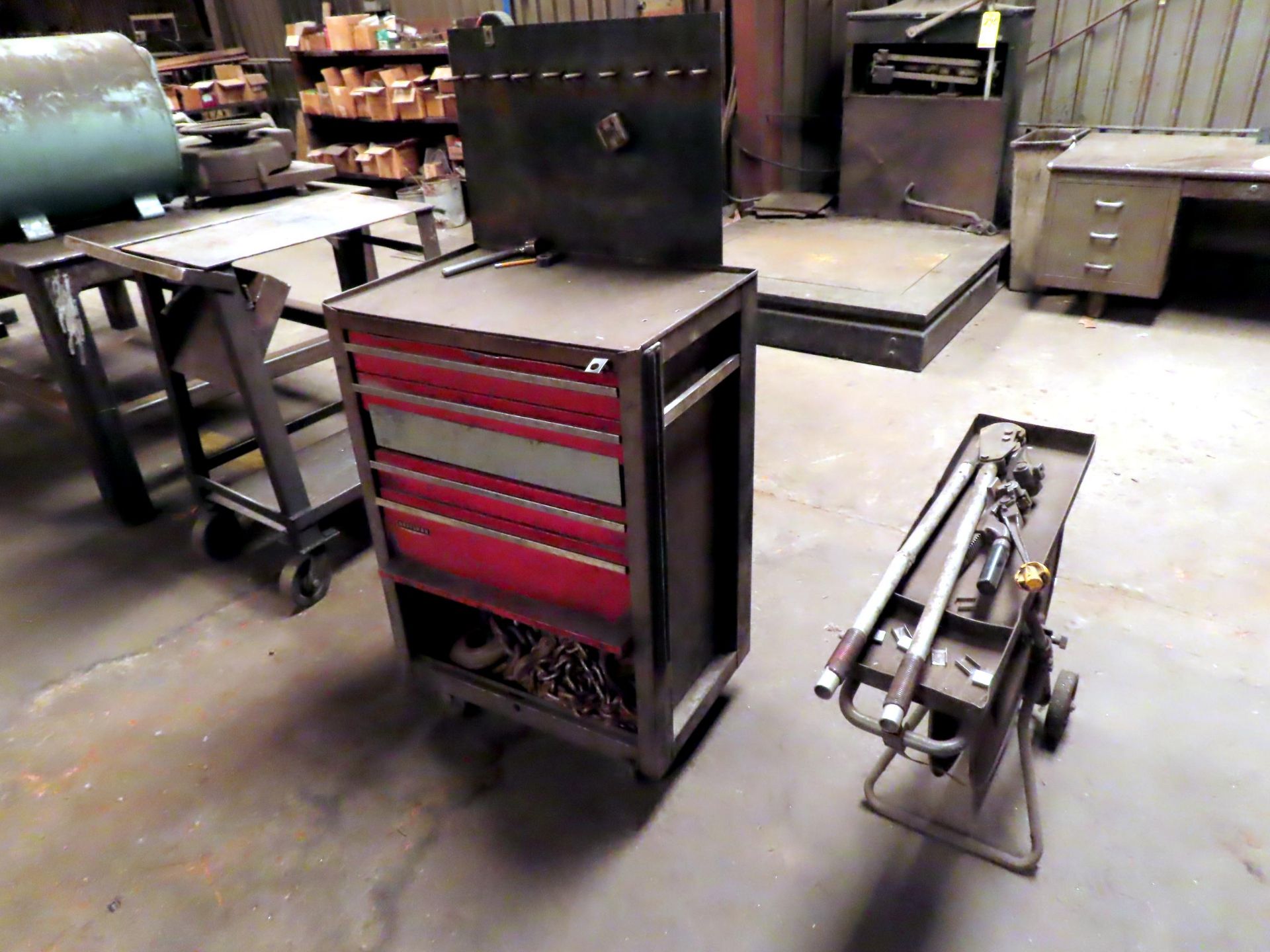 REMAINING ITEMS IN AREA - (3) METAL SHELVES W/CONTENTS - FASTENERS, STEEL CASE DESK, FILE CABINET & - Image 5 of 5