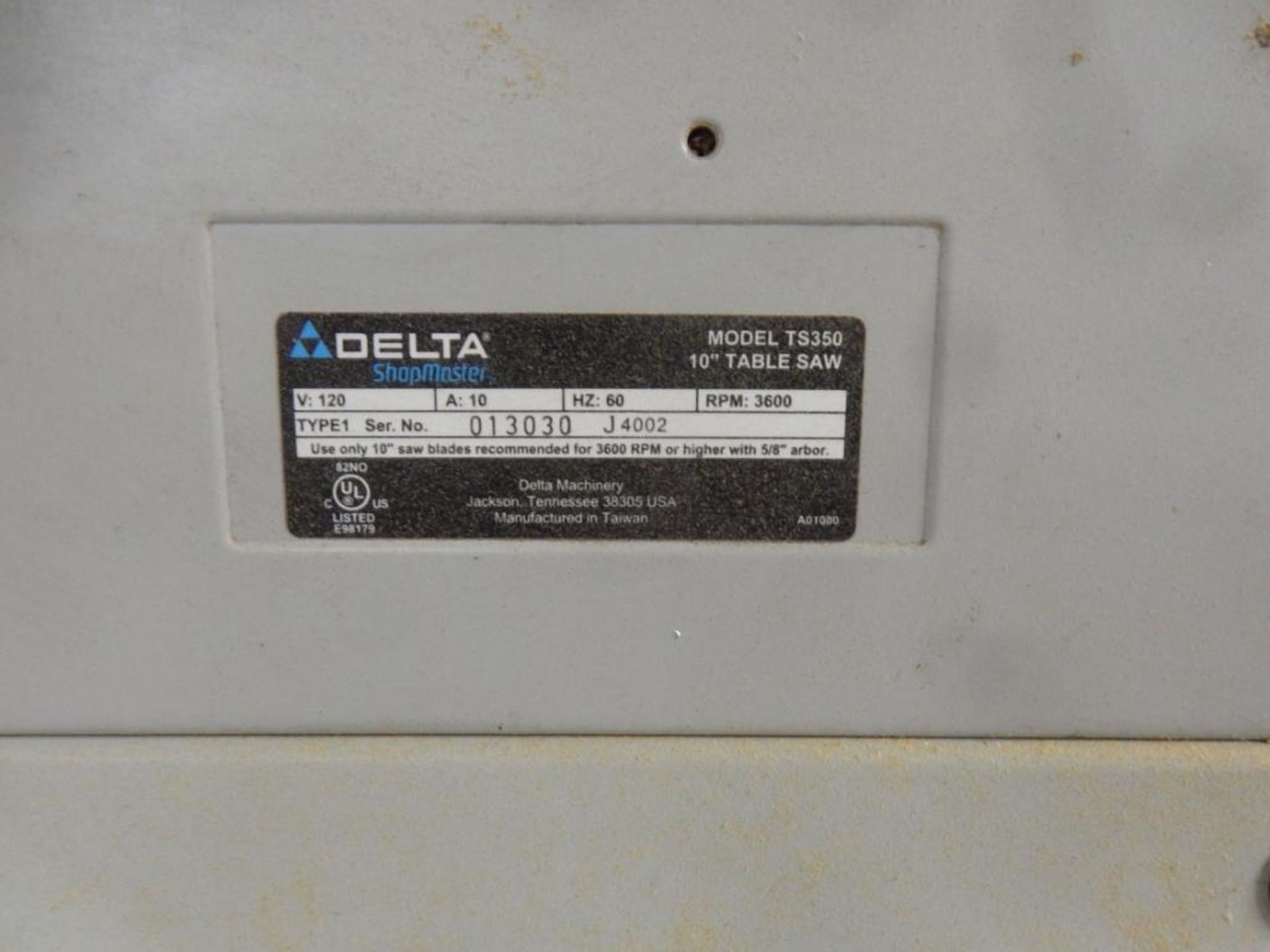 DELTA M# TS350 SHOPMASTER 10" TABLE SAW, S/N 013030 - Image 4 of 4