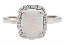 Silver opal and cubic zirconia cluster ring