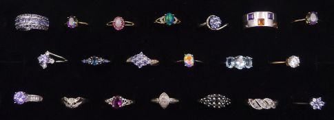 Twenty silver and silver-gilt stone set dress rings