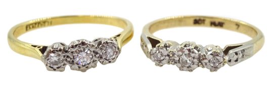 Gold three stone diamond ring