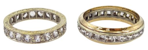 9ct gold princess cut cubic zirconia full eternity ring and one other 9ct gold cubic zirconia full e