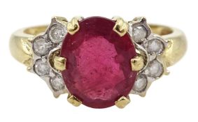 9ct gold pink stone and cubic zirconia cluster ring