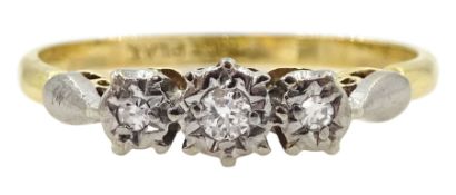 Gold illusion set three stone diamond ring