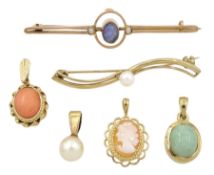 Opal and seed pearl brooch