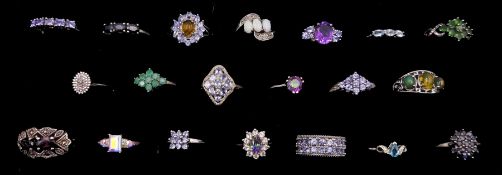 Twenty silver stone set dress rings