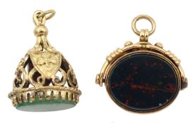 Victorian 9ct gold bloodstone swivel fob