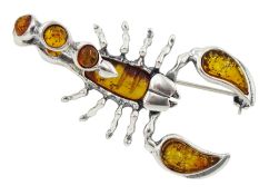 Silver Baltic amber scorpion pendant/brooch