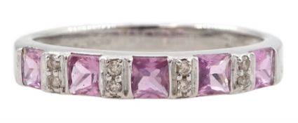 9ct white gold princess cut pink sapphire and diamond ring
