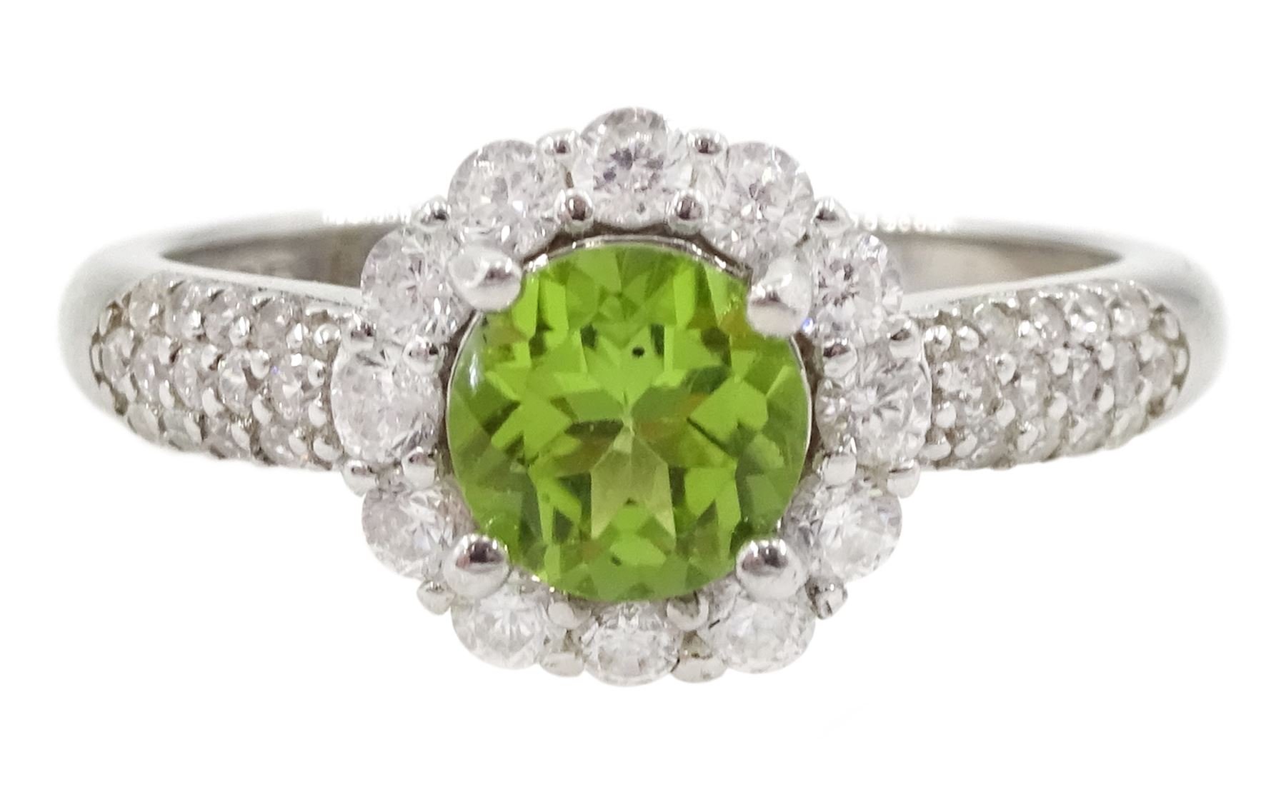 Silver peridot and cubic zirconia cluster ring