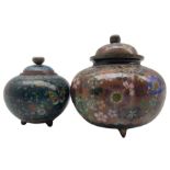 Two Japanese Meiji period Cloisonne jars and covers