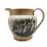 19th century Sunderland orange lustre jug with a study of a sailing ship 'True Love from Hull'