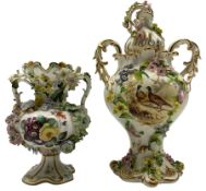 Coalbrookdale type floral encrusted twin handled pot pourri and cover