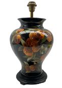 French porcelain table lamp of baluster form decorated with lychees on black ground