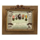 French framed World War I memorial to Jean Louis Lauvergne comprising War Medal