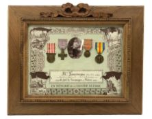 French framed World War I memorial to Jean Louis Lauvergne comprising War Medal