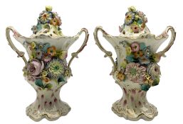 Pair of 19th century Coalbrookdale type pot pourri vases and covers