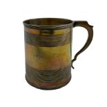 George III silver mug engraved with initials and with reeded bands H8cm