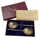 Pair of silver The Worshipful Company of Mercers slip top spoons