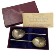 Pair of silver The Worshipful Company of Mercers slip top spoons