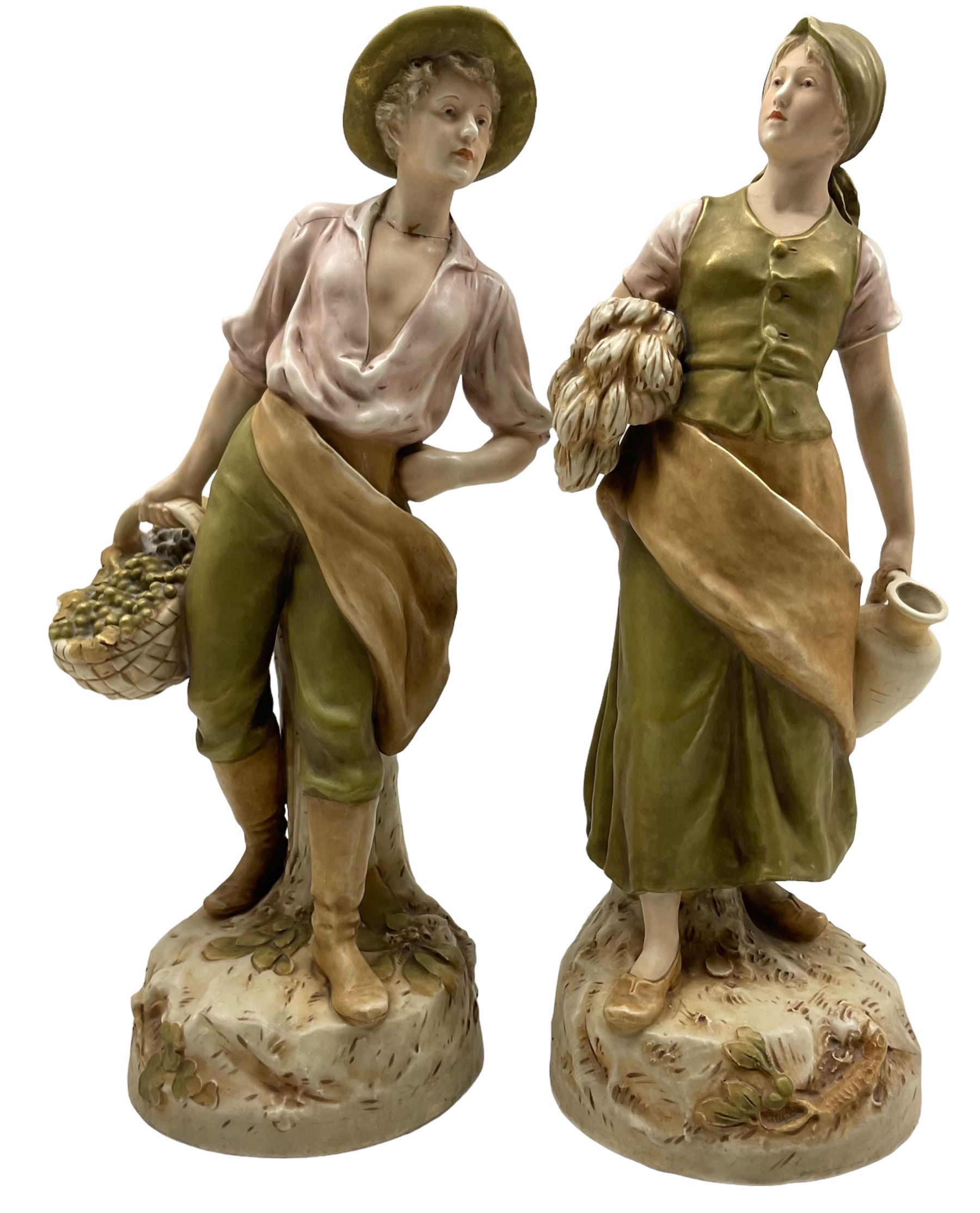 Pair Royal Dux standing figures modelled as harvesters
