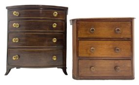 19th century Georgian design mahogany miniature bow fronted chest of four long graduated drawers on