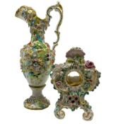 Coalbrookdale style floral encrusted ewer