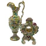 Coalbrookdale style floral encrusted ewer