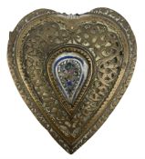 18th or 19th century Islamic/Persian brass heart-shaped travelling make-up box