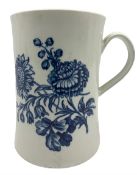 18th century Worcester blue and white mug decorated with the Natural Sprays pattern with flowers and