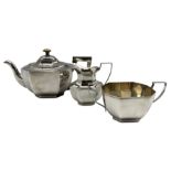 Silver three piece tea set of panel sided design Birmingham 1930/31 Maker Henry Clifford Davis 27oz