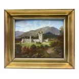 Rectangular porcelain panel hand painted with a view of Balmoral Castle