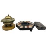 19th century Ashbourne marble hexagonal inkstand with centre recess and coloured marble segments W15