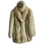 Lady's arctic fox fur coat with dark grey silk embroidered lining