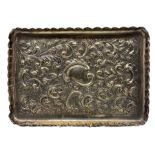 Late Victorian silver rectangular dressing table tray with embossed decoration and monogram 28cm x 1